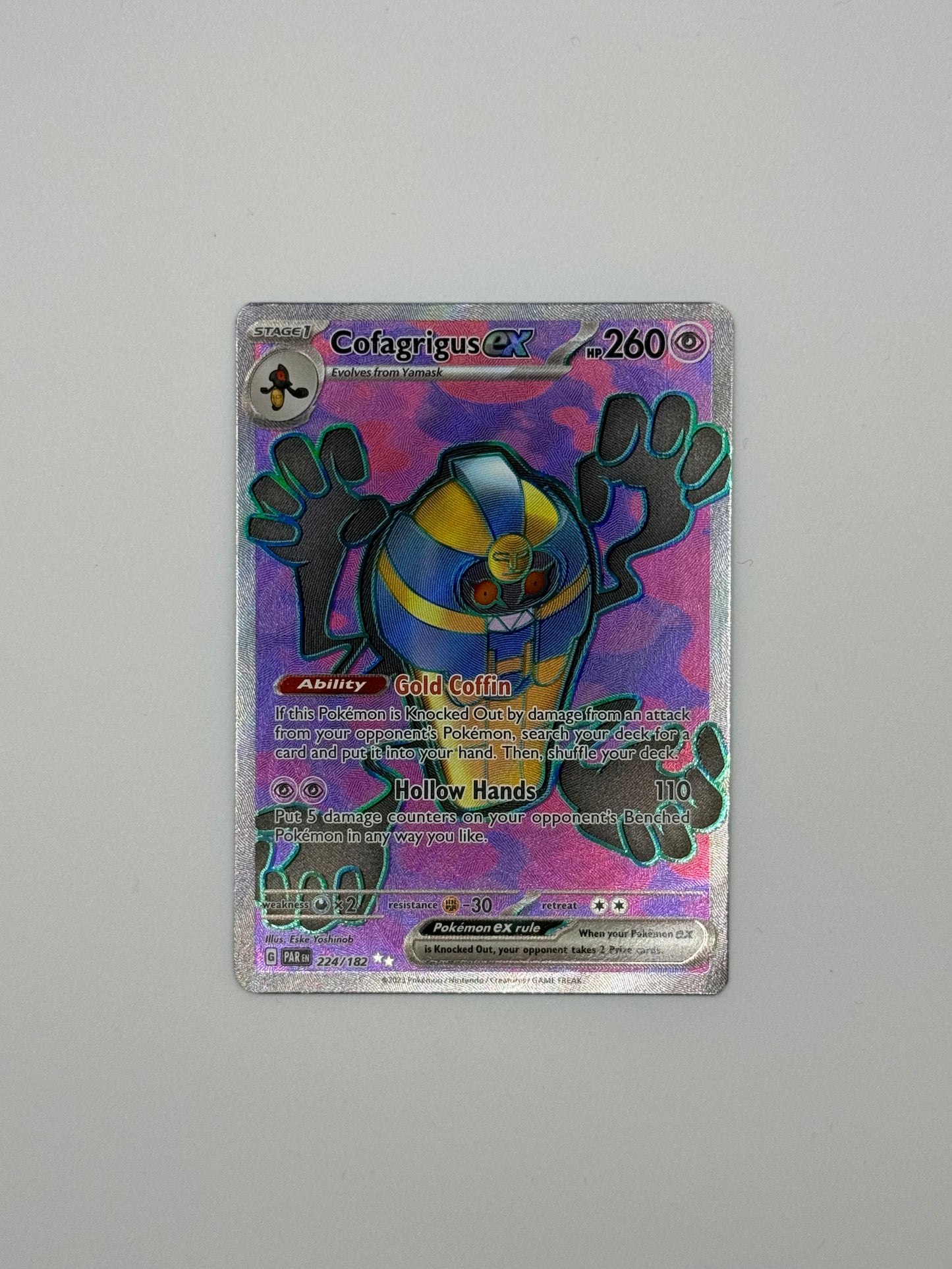Cofagrigus EX – Full‑Art Secret Rare (224/182) | Paradox Rift (EN)
