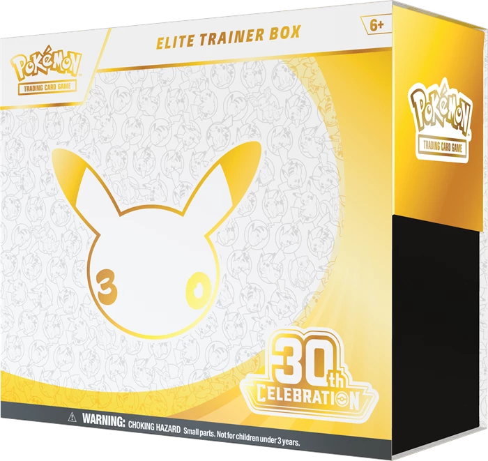 Pokémon Elite Trainer Box 30th Celebration, Frontansicht mit Pikachu-Symbol und 30th-Logo