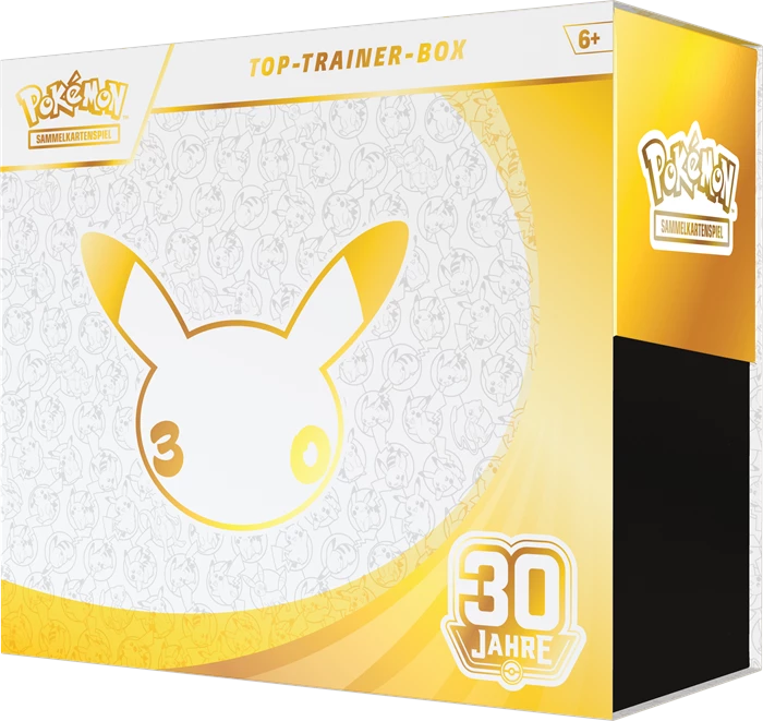 Pokémon Elite Trainer Box, Seitenansicht mit Pikachu und „30 Jahre“-Logo