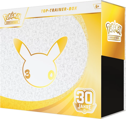 Pokémon Elite Trainer Box, Seitenansicht mit Pikachu und „30 Jahre“-Logo