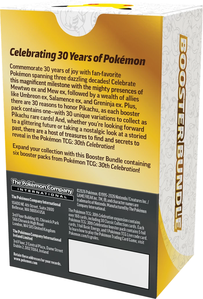 Pokémon Booster-Bundle zum 30. Jubiläum, Rückseite mit Produkttext