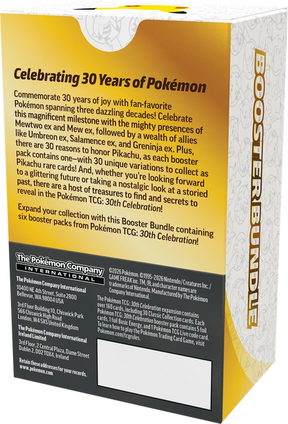 Pokémon Booster-Bundle zum 30. Jubiläum, Rückseite mit Produkttext