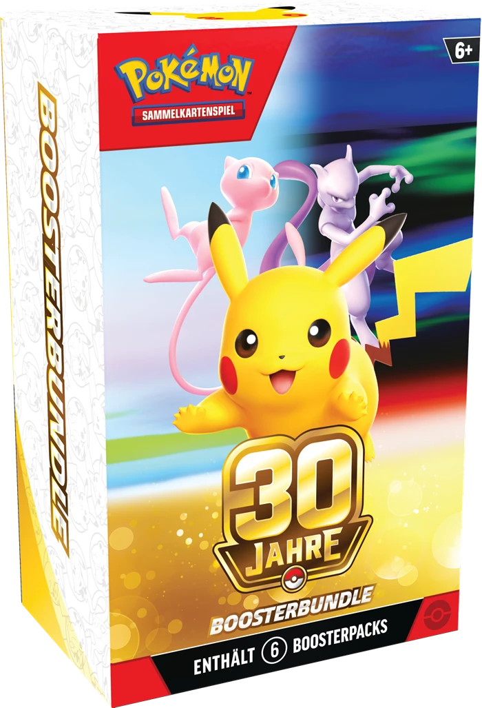 Pokémon 30-Jahre Booster-Bundle-Box mit Pikachu, 30-Jahre-Emblem und 6 Boosterpacks
