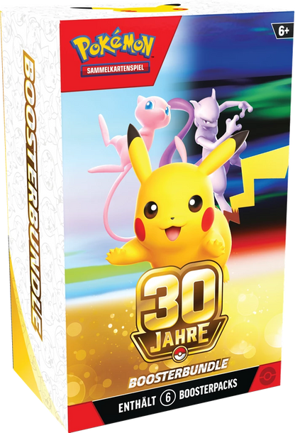 Pokémon 30-Jahre Booster-Bundle-Box mit Pikachu, 30-Jahre-Emblem und 6 Boosterpacks