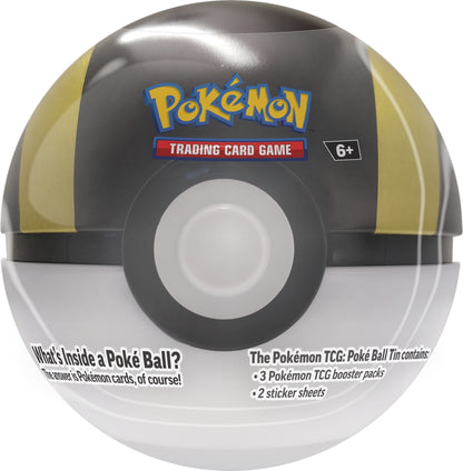 Poké Ball-Dose mit gelben Seitenteilen und schwarzem Mittelring, weißer Innenkreis, Pokémon TCG