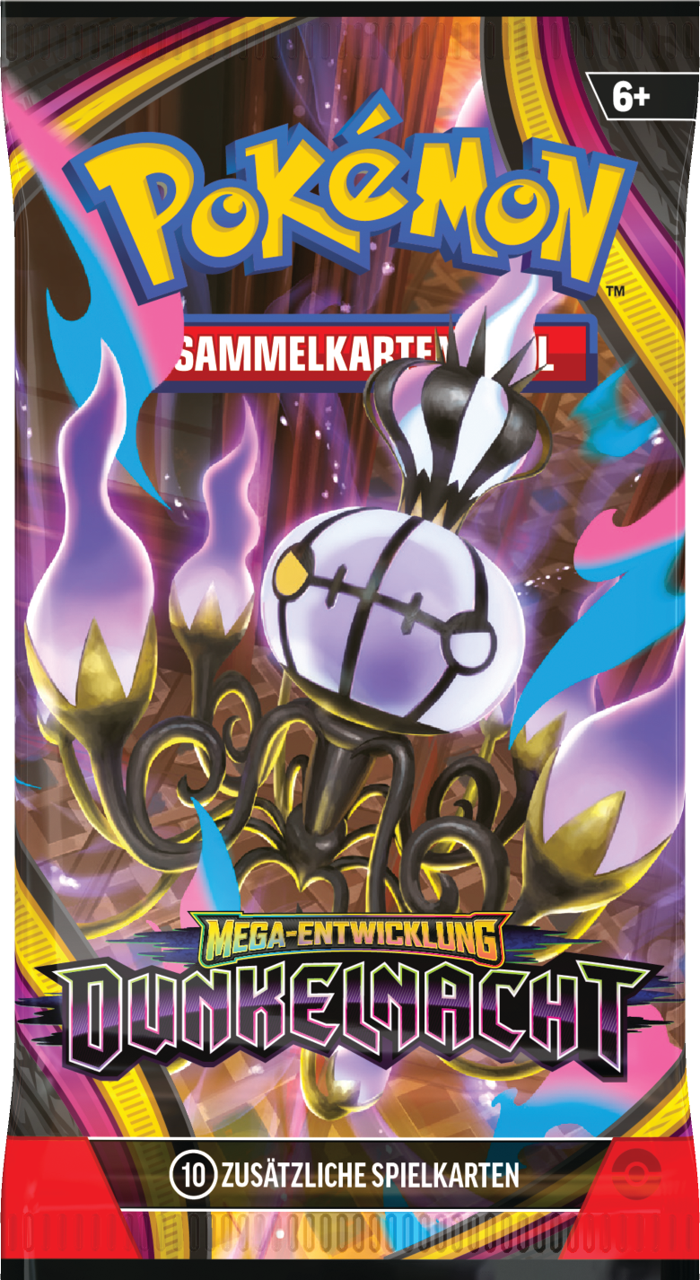 Pokémon Boosterpack mit Sammelkarte, weißes Monster, lila Funken, 10 Karten