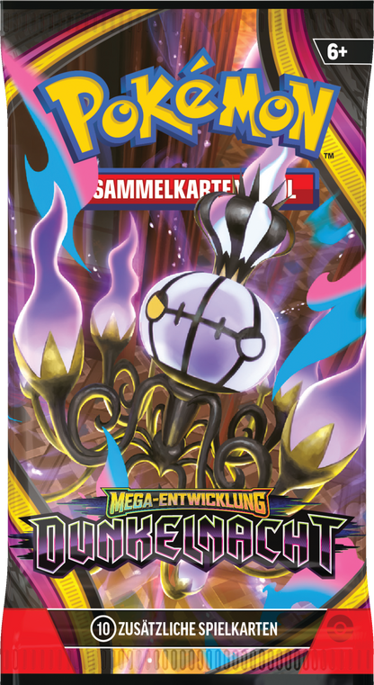 Pokémon Boosterpack mit Sammelkarte, weißes Monster, lila Funken, 10 Karten