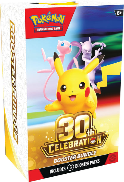 Pokémon 30th Celebration Booster-Bundle, Vorderseite mit Pikachu und 6 Booster Packs