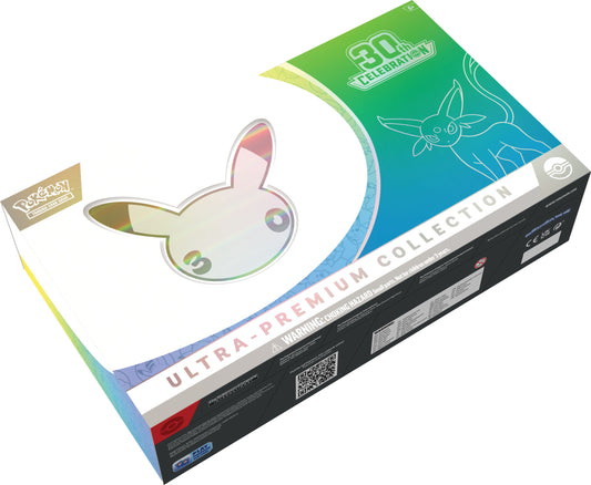 Ultra-Premium-Collection Verpackung mit Espeon-Illustration und 30 Celebrations-Logo
