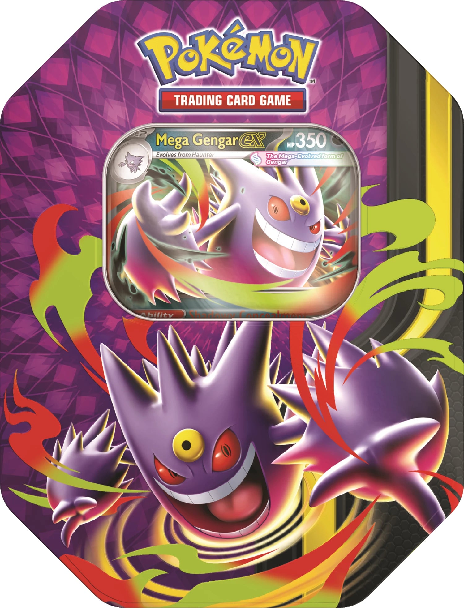 Trading-Card-Sammeldose mit Mega Gengar ex und Kartenfenster