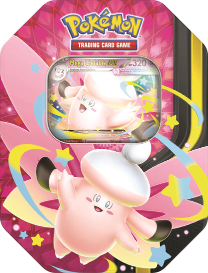 Pokémon Sammeldose mit Mega Clefable ex und Kartenfenster